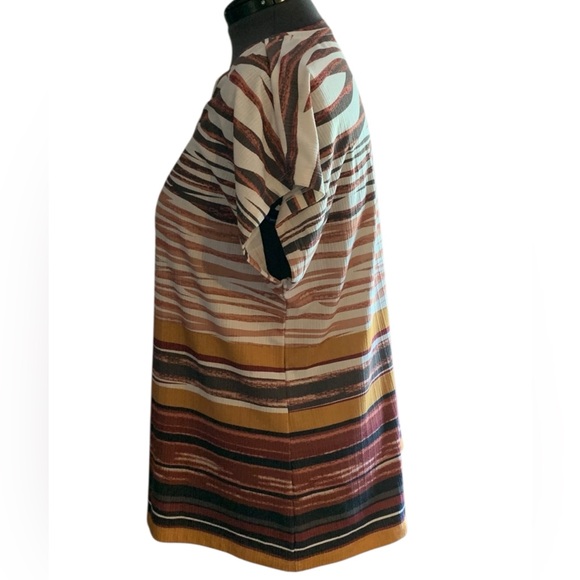 Plus Size Striped Brown, Beige and White Top - 1X - Picture 3 of 14